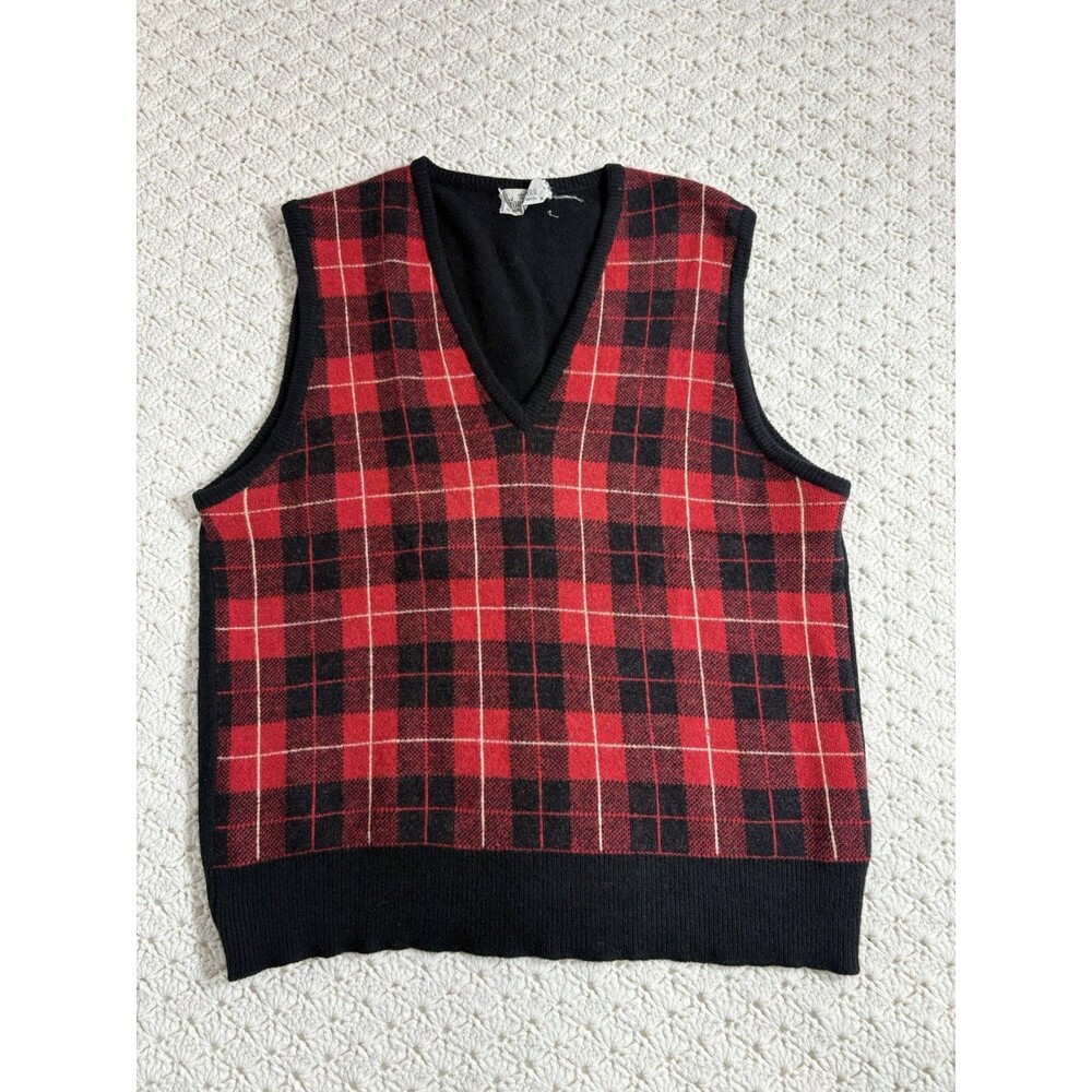 Forstmann 100% Lamb Wool Vest Mens Vintage Medium Black Red READ